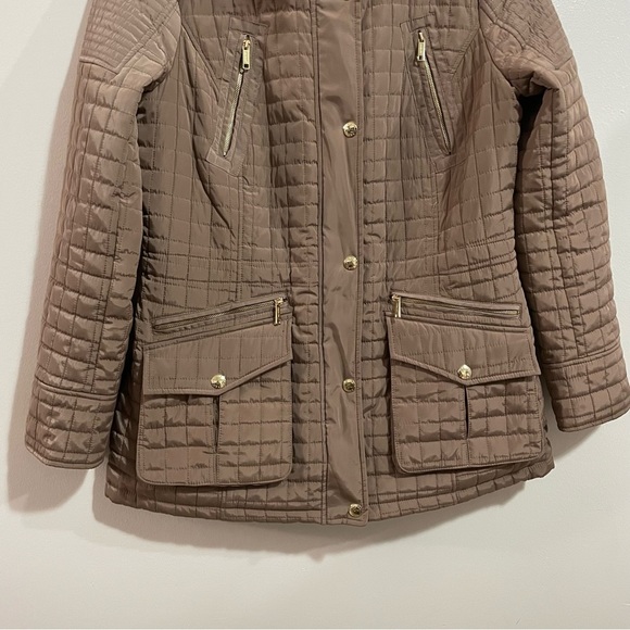 Michael Michael Kors Quilted Hooded weather-proof Gold Accent Coat jacket Size M - Picture 8 of 10